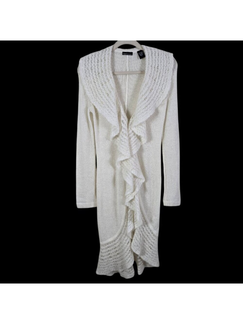 VTG Moda International Womens Y2K Ivory Kid Mohair Ruffle Duster Cardigan Small
